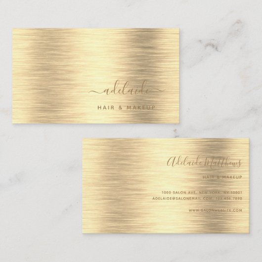 Elegant Gold Brushed Metallic Monogram Name Script Visitekaartje (Voorkant / Achterkant)