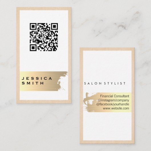 Elegant Gold Brushed | QR-etiket Visitekaartje (Voorkant / Achterkant)
