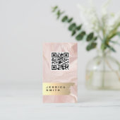 Elegant Gold Brushed | QR-scan | Roze marmer Visitekaartje (Staand voorkant)