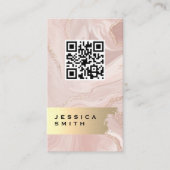 Elegant Gold Brushed | QR-scan | Roze marmer Visitekaartje (Voorkant)