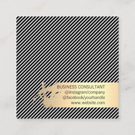 Elegant Gold Brushed Stripes / Black Vierkante Visitekaartje (Achterkant)