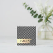 Elegant Gold Brushed Stripes / Black Vierkante Visitekaartje (Staand voorkant)