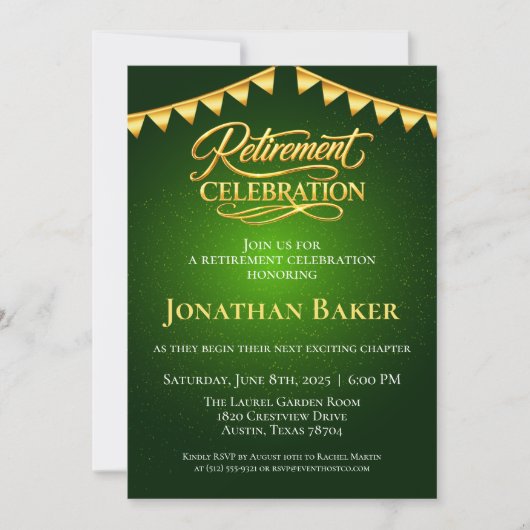 Elegant Gold Bunting Green Retirement Celebration Kaart (Voorkant)