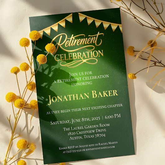 Elegant Gold Bunting Green Retirement Celebration  Kaart