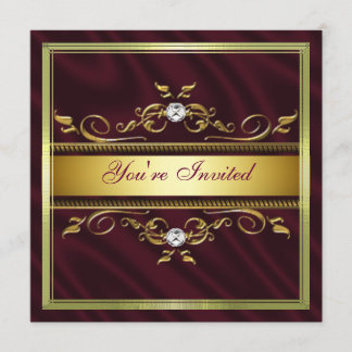 Elegant Gold Burgandy Silk/Satin Party Invitation Kaart
