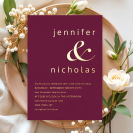 Elegant Gold Burgundy Ampersand Wedding Folie Uitnodiging