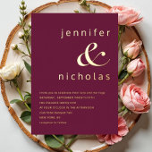 Elegant Gold Burgundy Ampersand Wedding Folie Uitnodiging