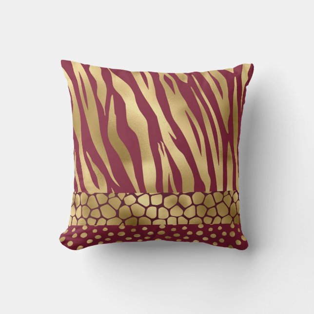 Elegant Gold Burgundy Animal Print Stijlvol Kussen (Voorkant)