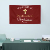 Elegant Gold Burgundy Baby Baptism Welkomstbanner Spandoek (Beurs)