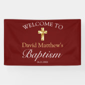 Elegant Gold Burgundy Baby Baptism Welkomstbanner Spandoek (Horizontaal)