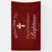 Elegant Gold Burgundy Baby Baptism Welkomstbanner Spandoek (Verticaal)