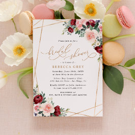 Elegant Gold Burgundy Blush Floral Vrijgezellenfee Kaart
