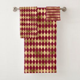 Elegant Gold Burgundy Diamond Pattern Bad Handdoek