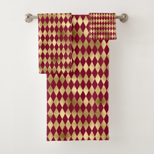 Elegant Gold Burgundy Diamond Pattern Bad Handdoek (Insitu)