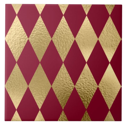 Elegant Gold Burgundy Diamond Pattern Tegeltje (Voorkant)