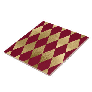 Elegant Gold Burgundy Diamond Pattern Tegeltje