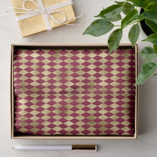 Elegant Gold Burgundy Diamond Pattern Tissuepapier (Geschenk)