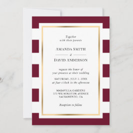 Elegant Gold Burgundy en White Striped Wedding Kaart