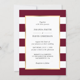 Elegant Gold Burgundy en White Stripes Wedding Kaart