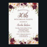 Elegant Gold Burgundy Floral 30th Birthday Party Kaart<br><div class="desc">griepvaccinaties in de Little Bayleigh Store.</div>