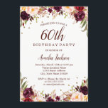 Elegant Gold Burgundy Floral 60th Birthday Party Kaart<br><div class="desc">griepvaccinaties in de Little Bayleigh Store.</div>