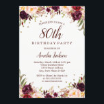 Elegant Gold Burgundy Floral 80th Birthday Party Kaart<br><div class="desc">griepvaccinaties in de Little Bayleigh Store.</div>