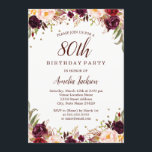 Elegant Gold Burgundy Floral 80th Birthday Party Kaart<br><div class="desc">griepvaccinaties in de Little Bayleigh Store.</div>