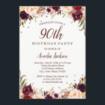 Elegant Gold Burgundy Floral 90th Birthday Party Kaart<br><div class="desc">griepvaccinaties in de Little Bayleigh Store.</div>