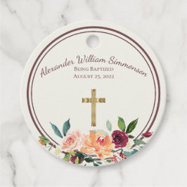 Elegant Gold Burgundy Floral Baby Christening Bedankjes Labels