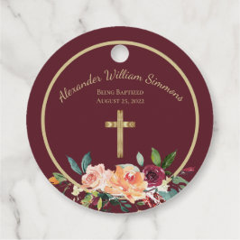 Elegant Gold Burgundy Floral Baby Christening Bedankjes Labels