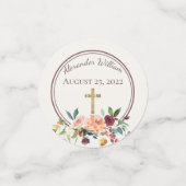 Elegant Gold Burgundy Floral Baby Christening Confetti (Kleine voorkant)