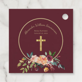 Elegant Gold Burgundy Floral Baby Christening Real Bedankjes Labels