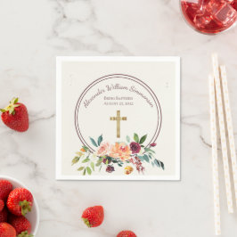 Elegant Gold Burgundy Floral Baby Christening Servet