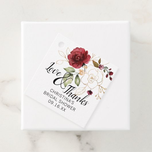 Elegant Gold Burgundy Floral Vrijgezellenfeest Fla Bedankjes Labels (In situ)