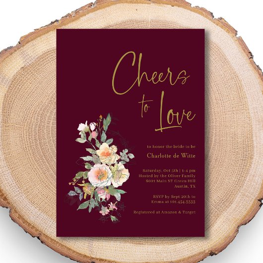 Elegant Gold Burgundy Floral Vrijgezellenfeest Kaart