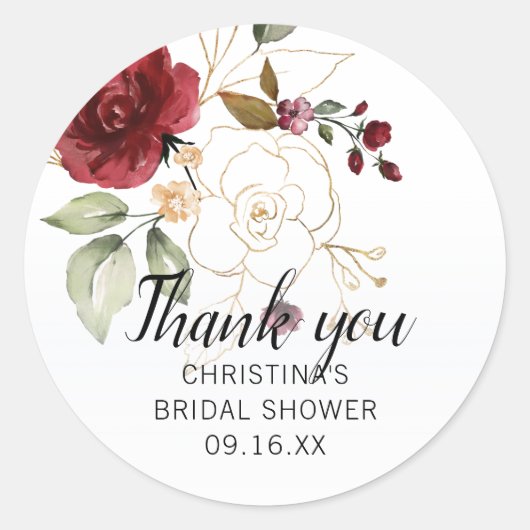 Elegant Gold Burgundy Floral Vrijgezellenfeest Ronde Sticker (Voorkant)