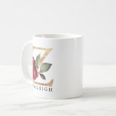 Elegant Gold Burgundy Flower Letter Z Koffiemok (Voorkant links)