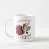 Elegant Gold Burgundy Flower Letter Z Koffiemok (Links)