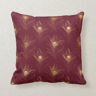 Elegant Gold Burgundy Peacock Print  Kussen