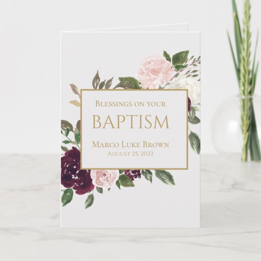 Elegant Gold Burgundy Pink Blessings Christening Kaart (Voorkant)