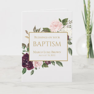 Elegant Gold Burgundy Pink Blessings Christening Kaart
