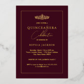 Elegant Gold Burgundy Quinceanera 15e verjaardag Folie Uitnodiging (Voorkant)