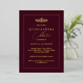 Elegant Gold Burgundy Quinceanera 15e verjaardag Folie Uitnodiging (Staand Voorkant)