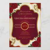 Elegant Gold & Burgundy Quinceañera Invitation Kaart (Voorkant)