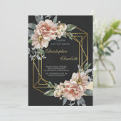 Elegant Gold Burgundy Red en Black Floral Wedding Kaart (Staand voorkant)