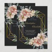 Elegant Gold Burgundy Red en Black Floral Wedding Kaart (Voorkant / Achterkant)