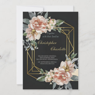 Elegant Gold Burgundy Red en Black Floral Wedding Kaart