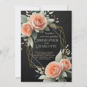 Elegant Gold Burgundy Red en Black Floral Wedding Kaart