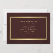 Elegant gold burgundy simple typography wedding save the date (Voorkant)