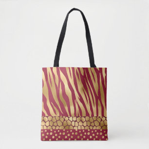 Elegant Gold Burgundy Tiger Chic Stylish Trendy Tote Bag